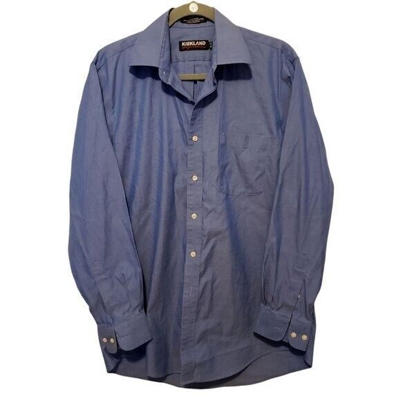Kirkland Mens Sz 15.5/33 Blue  Solid Long Sleeve Button Down Dress Shirt - Picture 3 of 9